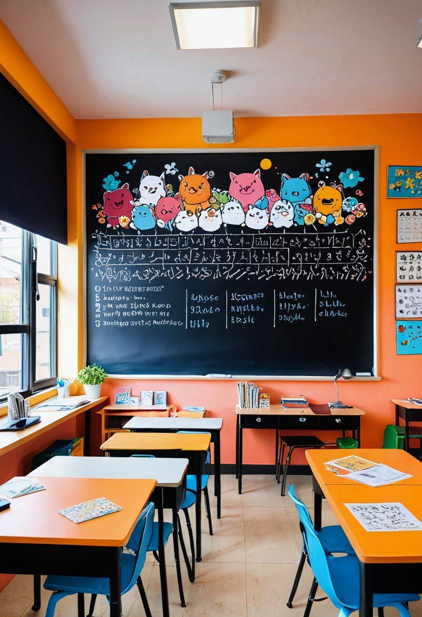 A whimsical classroom setting where cartoonish characters engage in playful grammar lessons, surrounded by cheeky, vibrant hentai-inspired illustrations on the walls. The blackboard displays humorous grammar rules with colorful doodles and playful adult-themed elements woven into the scene. The atmosphere feels light and fun, inviting curiosity and laughter among the students. Flashes of manga-style artwork bring the classroom to life. bright colors. playful cartoon style. vibrant details.